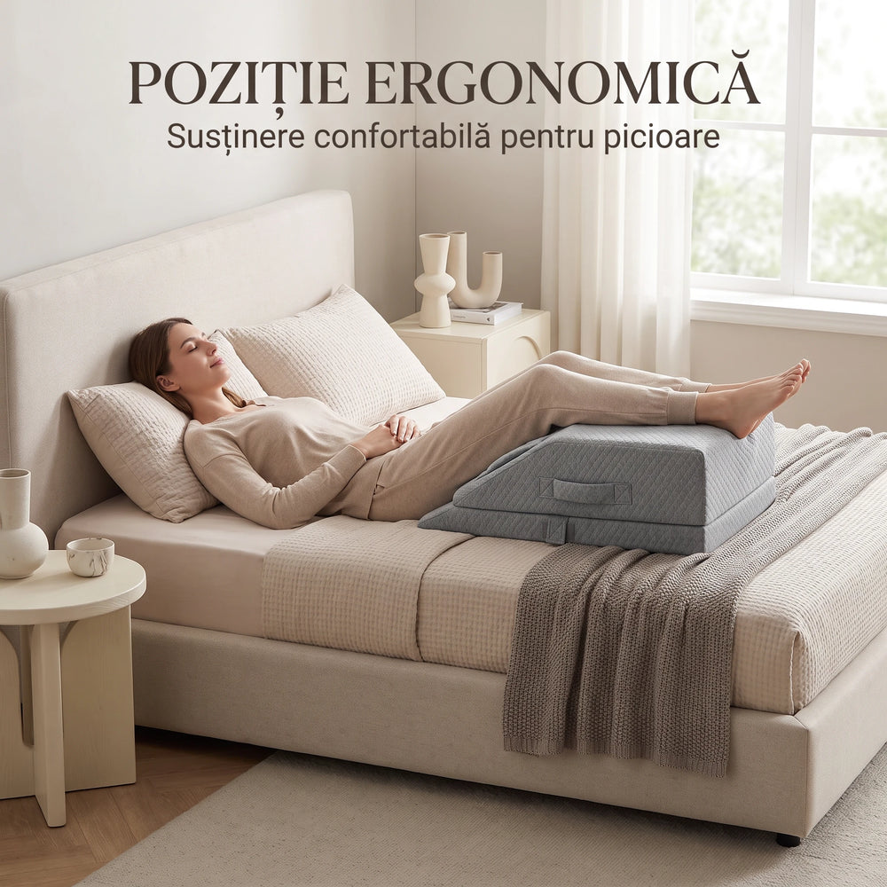 Perna ortopedica ridicare picioare memory foam, inaltime reglabila, husa Tencel, Gri