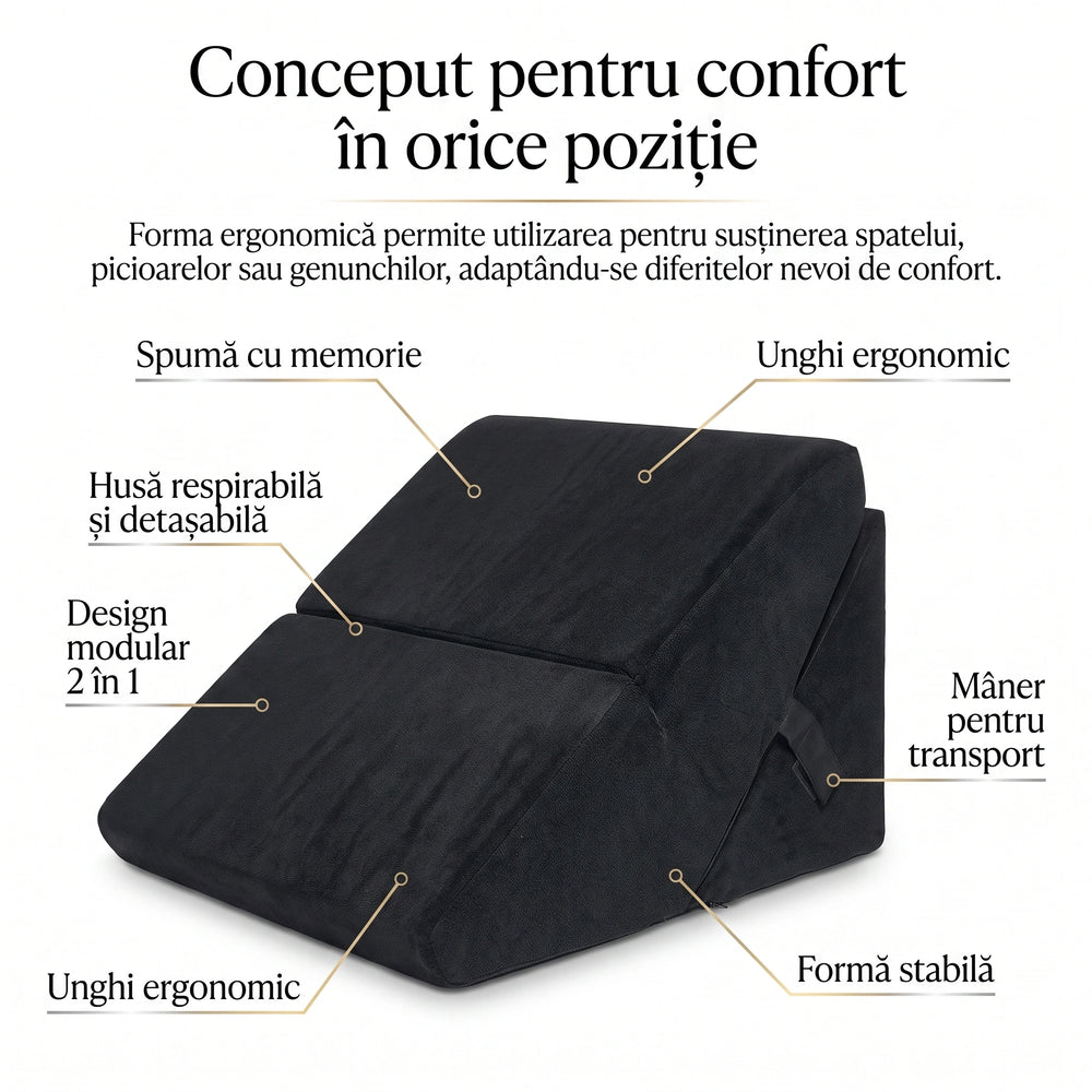 Pernă multifuncțională 7 în 1 din memory foam neagră, imaginea 4