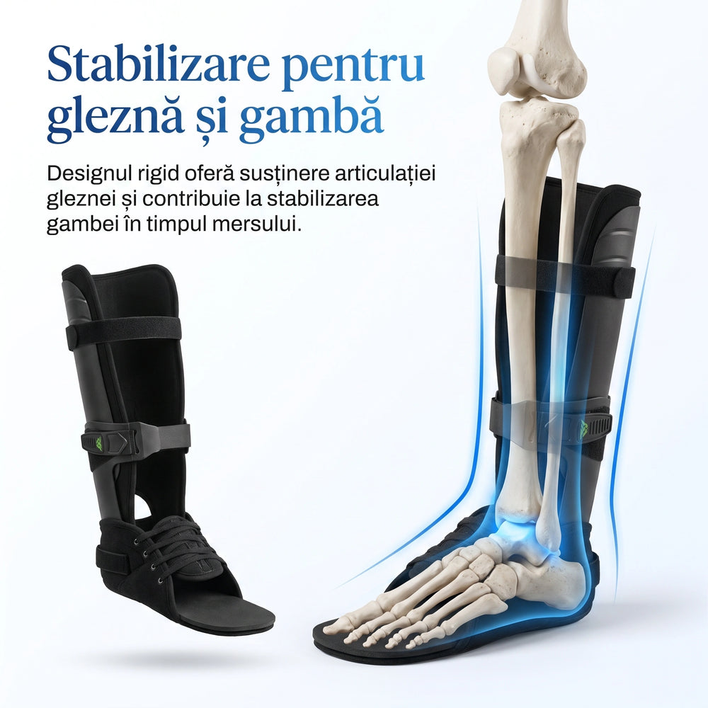 Orteza de gleznă reglabilă cu sistem de fixare