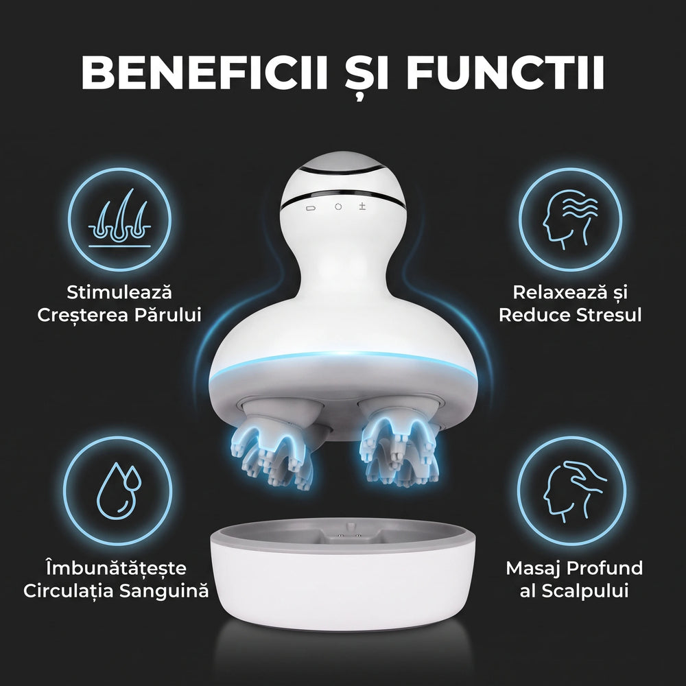 Aparat de masaj pentru scalp și cap, în alb