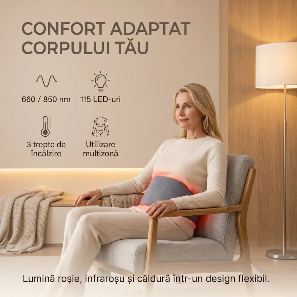 Centura infrarosu multizona cu terapie termica si lumina rosie 660/850 nm, 115 LED-uri, 3 trepte