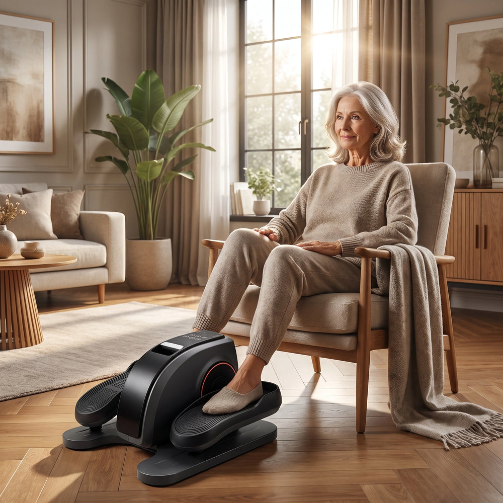 Pedalier fitness electric cu telecomandă pentru brațe și picioare