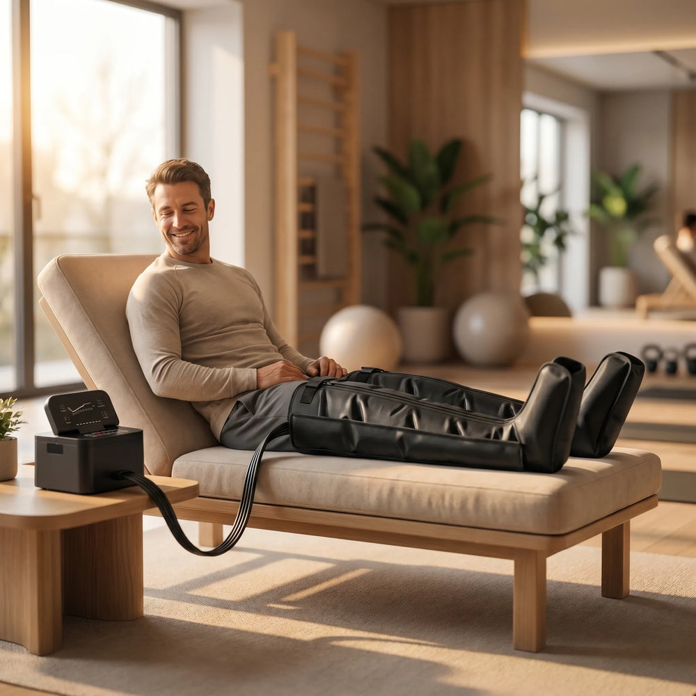 Aparat de masaj picioare AirPulse Pro cu compresie cu aer, în negru