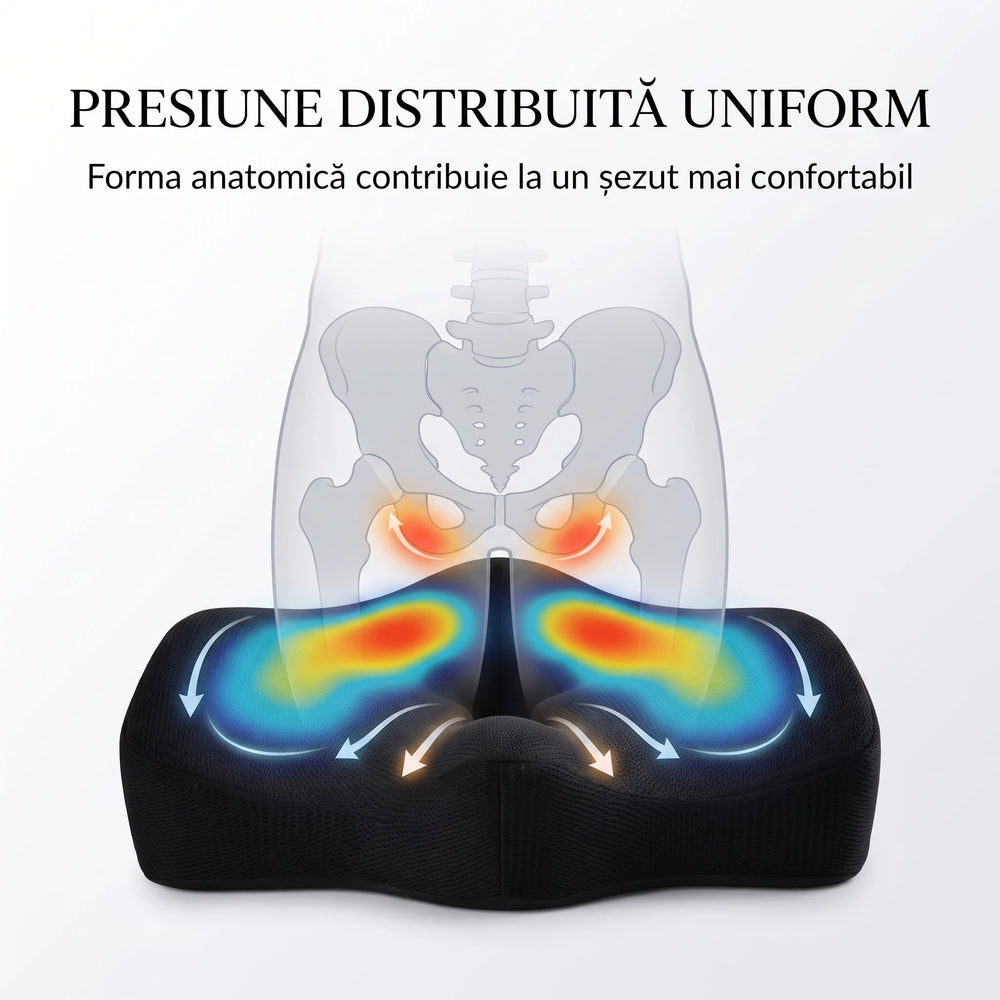 Perna ortopedica sezut memory foam cu gel si orificii de ventilatie, fermitate extra, Negru