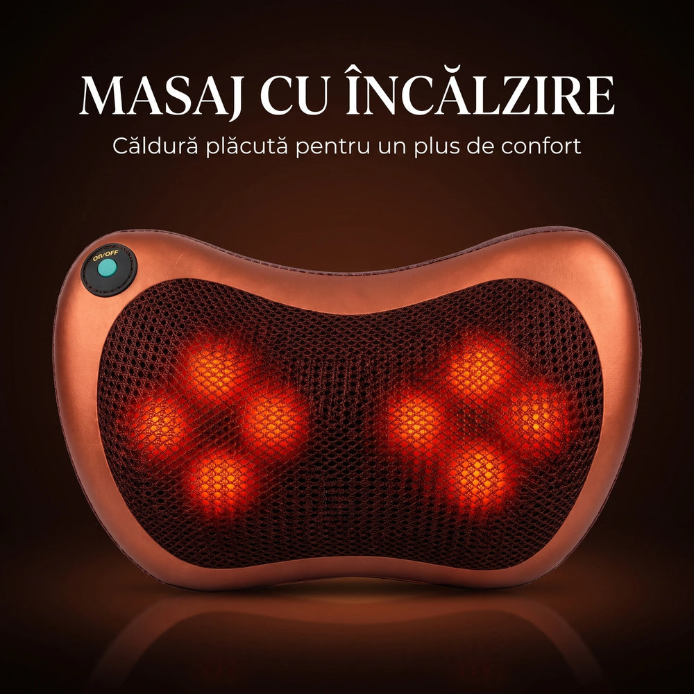 Pernă masaj Shiatsu cu 8 bile rotative, roșie, imaginea 4