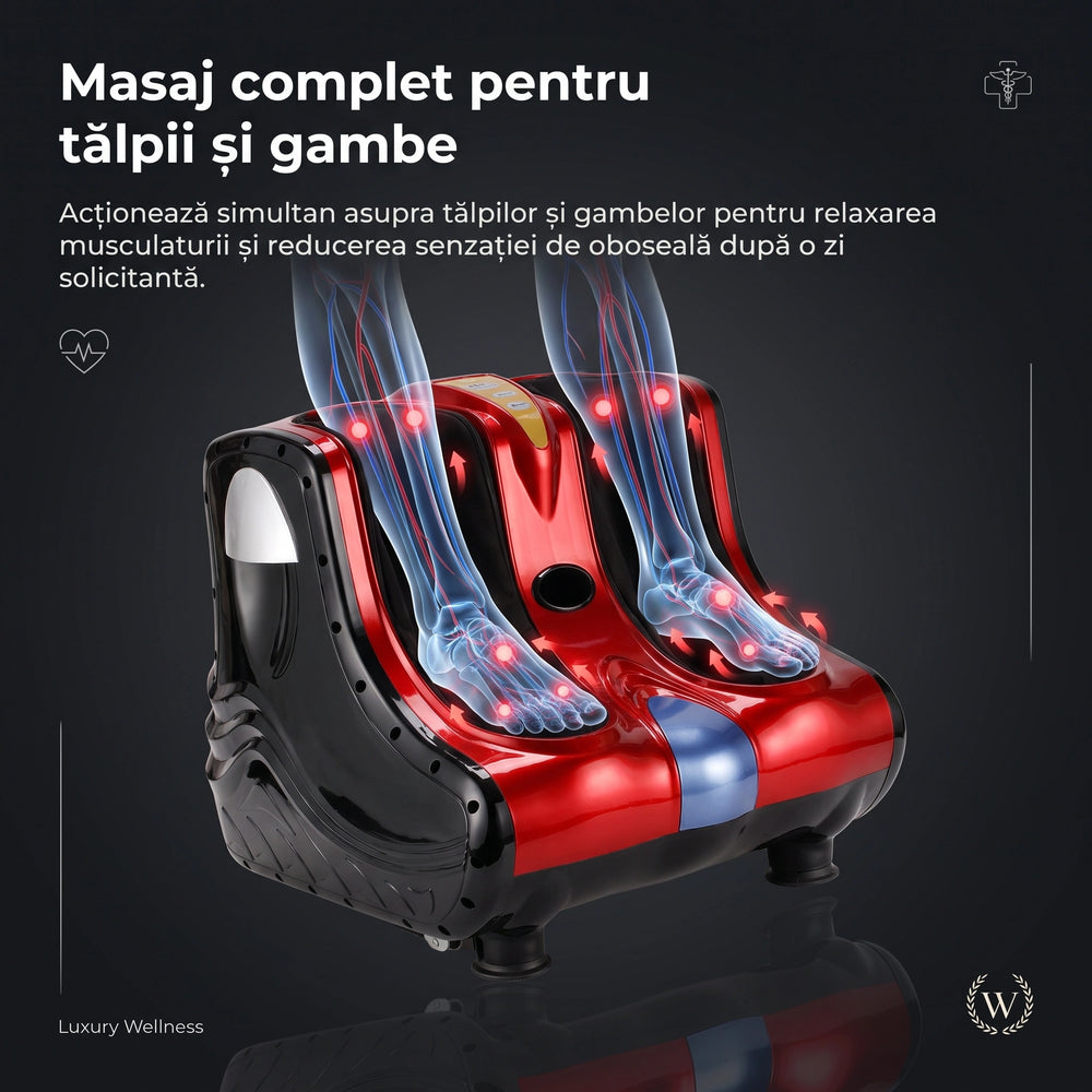 Aparatul de masaj picioare și gambe cu airbaguri 360° și încălzire