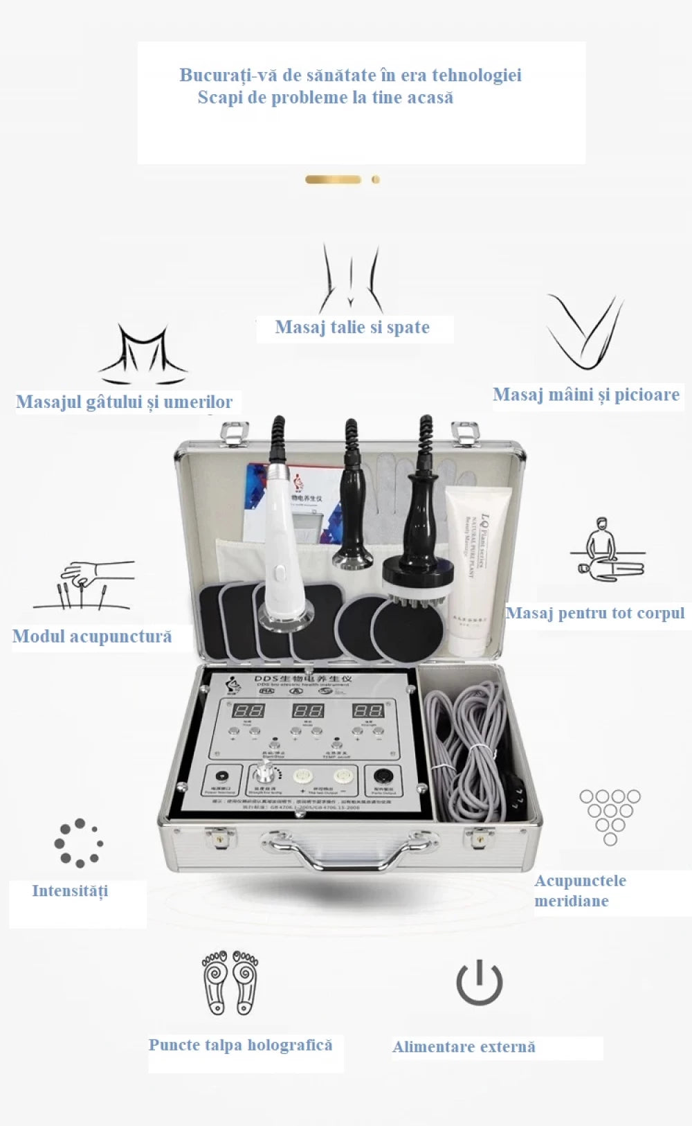 Aparat de masaj bioelectric DDS de joasa frecventa, pentru ameliorarea durerii, detoxifiere, relaxarea meridianelor, Dispozitiv de electroterapie, Fizioterapie – imaginea 4