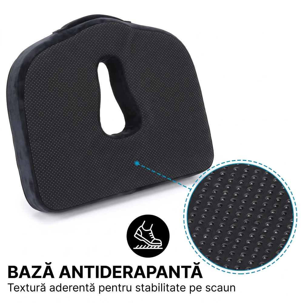Perna ortopedica sezut memory foam cu ventilatie ORTO COCCIS Ventilation, husa catifea, fermitate normala