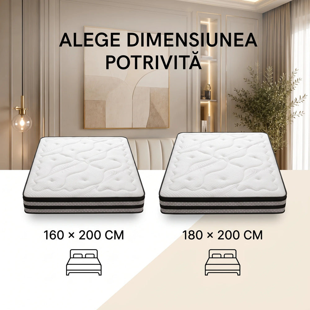 Saltea ortopedica hibrida premium cu arcuri individuale, memory foam cu gel si husa Tencel, 25 cm