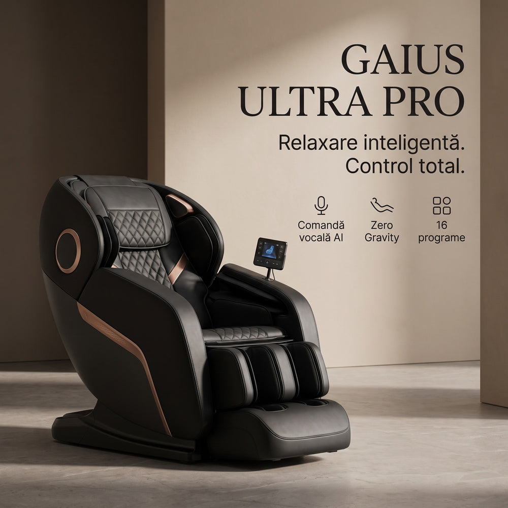 Fotoliu masaj Gaius Ultra Pro cu comanda vocala AI si ecran tactil