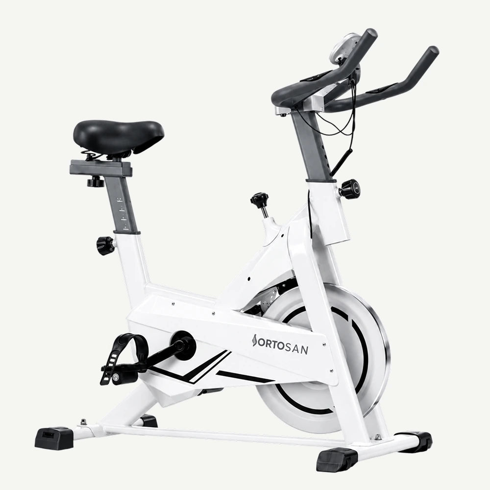 Bicicletă fitness spinning Ortosan SAN290 albă, volantă 10 kg