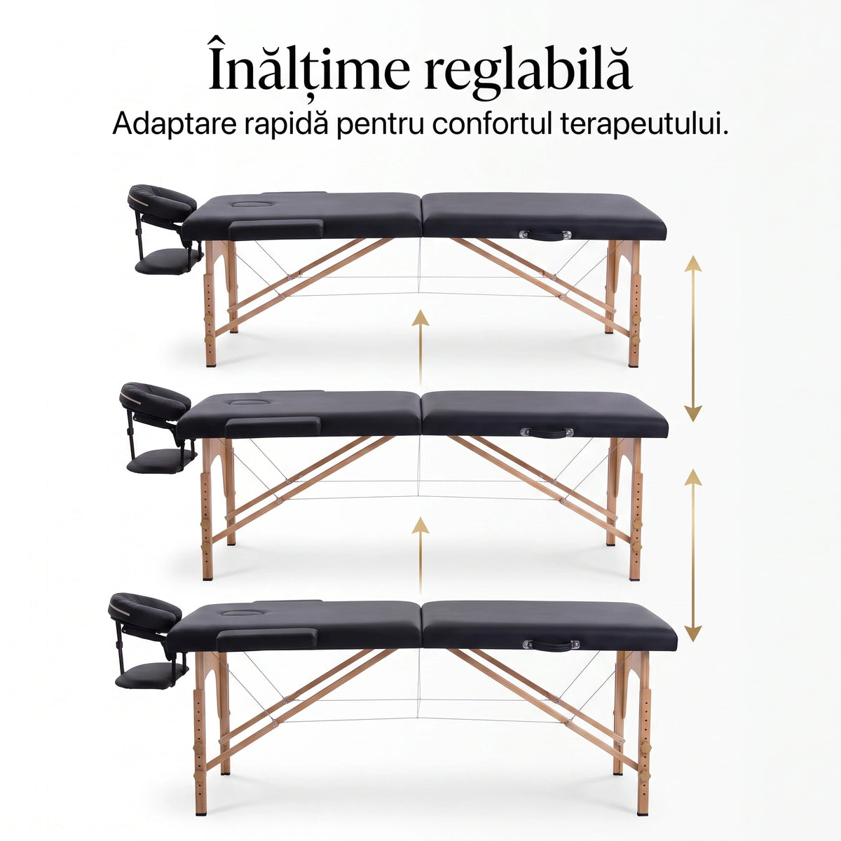 Masa de masaj profesionala pliabila cu tetiera reglabila, husa transport, Negru – imaginea 4