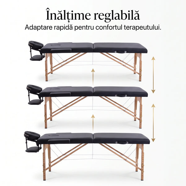 Masa de masaj profesionala pliabila cu tetiera reglabila, husa transport, Negru – imaginea 4