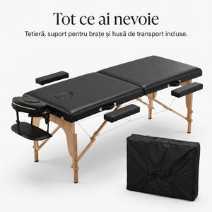Masa de masaj profesionala pliabila cu tetiera reglabila, husa transport, Negru – imaginea 5