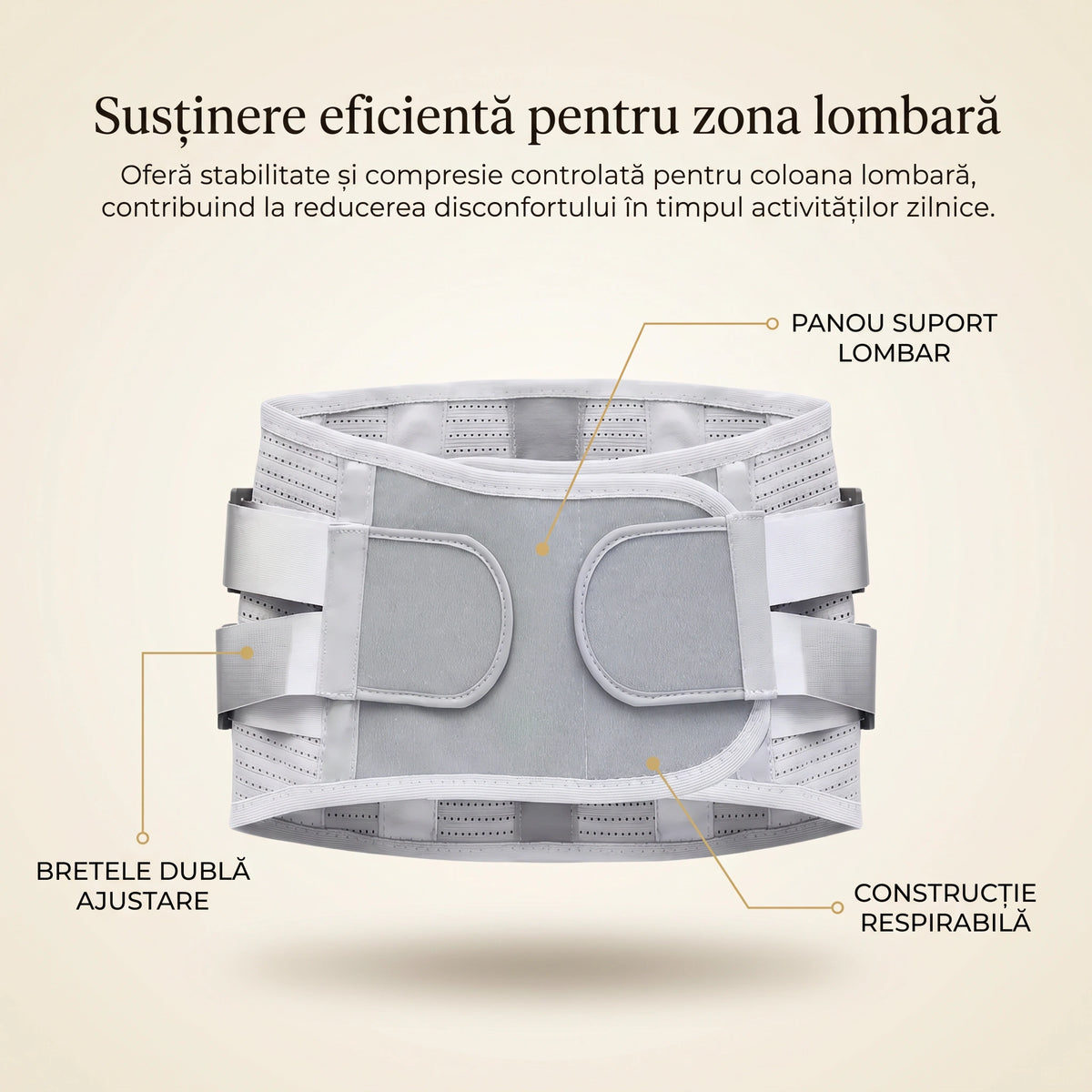 Corset lombar cu suport, 3 paduri detasabile (mesh/plus/magnetic), Gri – imaginea 2