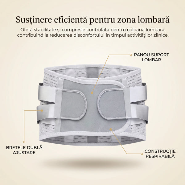 Corset lombar cu suport, 3 paduri detasabile (mesh/plus/magnetic), Gri – imaginea 2