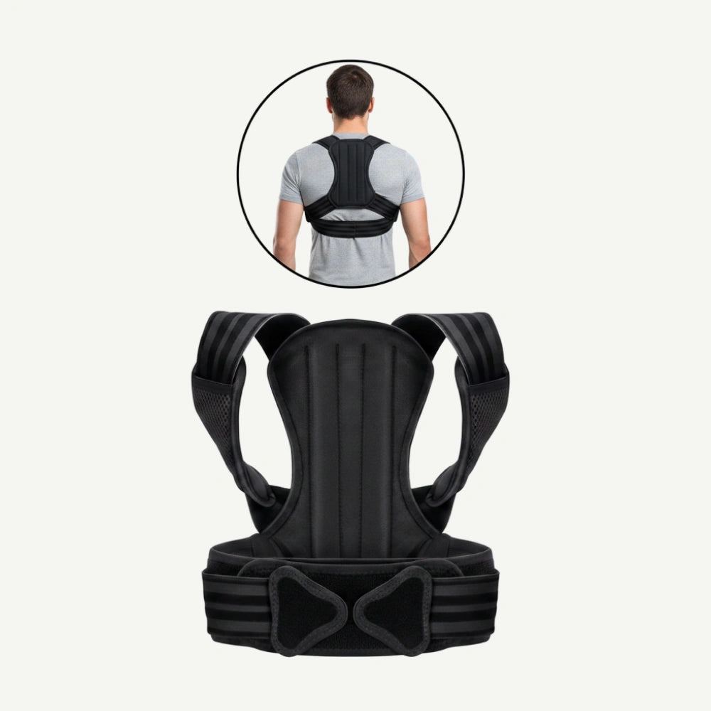 Corset corector postura spate si umeri, cu atele rigide si bretele reglabile, Unisex, Negru
