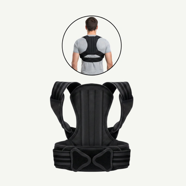 Corset corector postura spate si umeri, cu atele rigide si bretele reglabile, Unisex, Negru