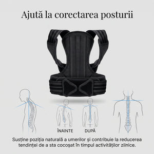Corset corector postura spate si umeri, cu atele rigide si bretele reglabile, Unisex, Negru – imaginea 2