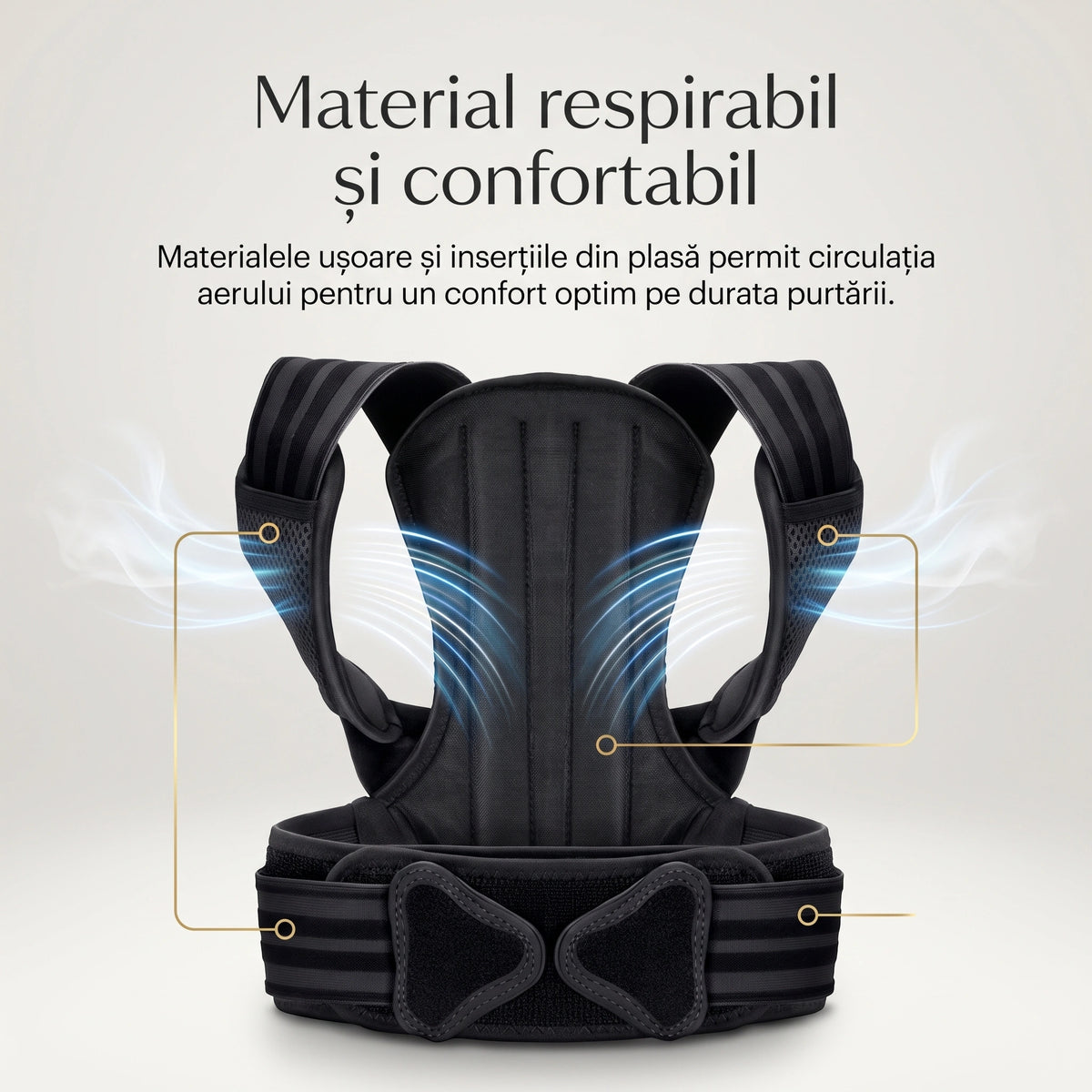 Corset corector postura spate si umeri, cu atele rigide si bretele reglabile, Unisex, Negru – imaginea 4