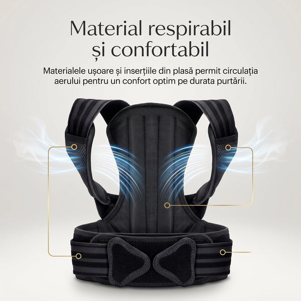 Corset corector postura spate si umeri, cu atele rigide si bretele reglabile, Unisex, Negru – imaginea 4