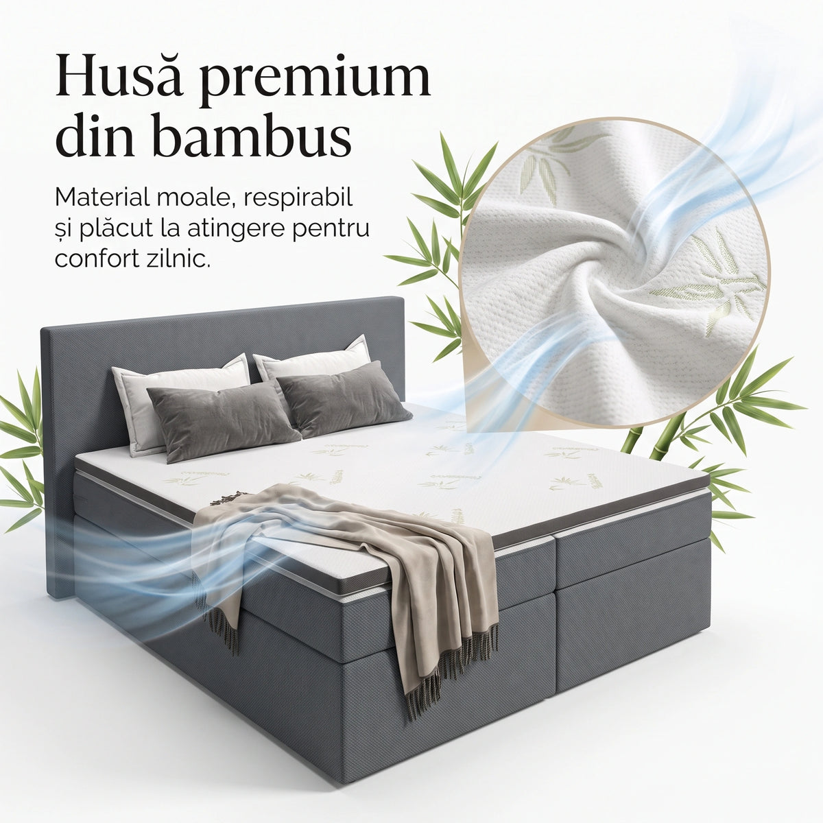 Topper ortopedic saltea spuma memorie gel cooling, husa bambus, Alb – imaginea 4