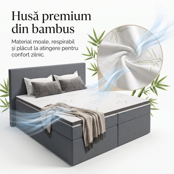 Topper ortopedic saltea spuma memorie gel cooling, husa bambus, Alb – imaginea 4
