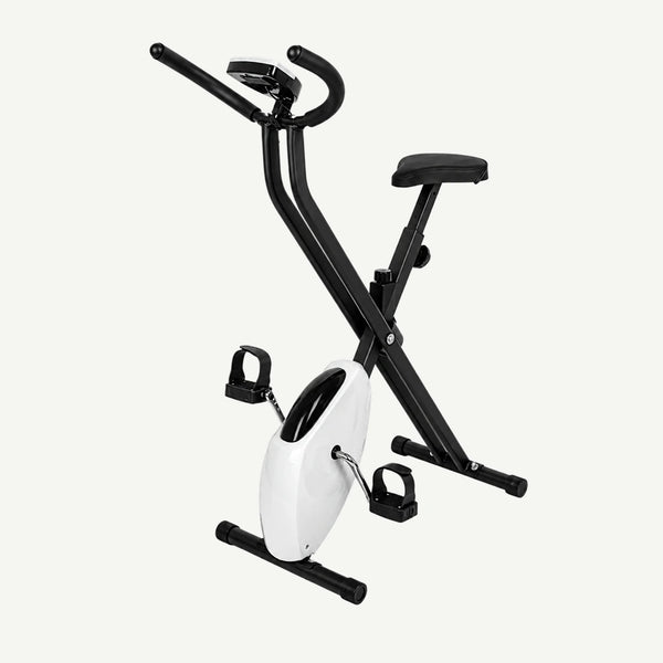 Bicicletă fitness pliabilă neagră cu alb, cu ecran digital