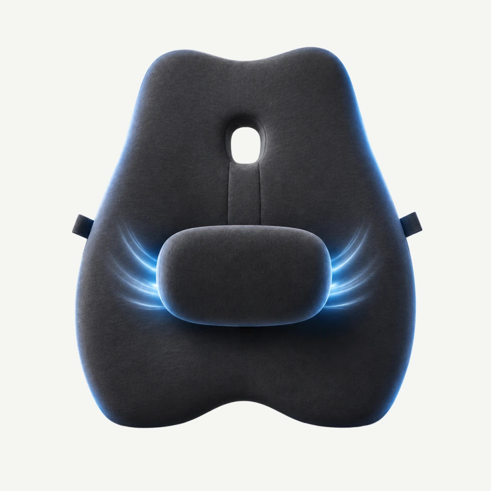Pernă lombară din memory foam cu suport reglabil, husă catifea neagră
