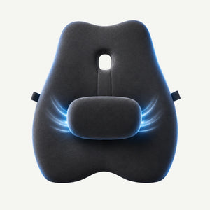 Pernă lombară din memory foam cu suport reglabil, husă catifea neagră