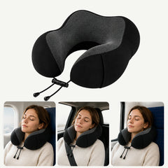 Pernă de călătorie cervicală din memory foam, neagră cu gri