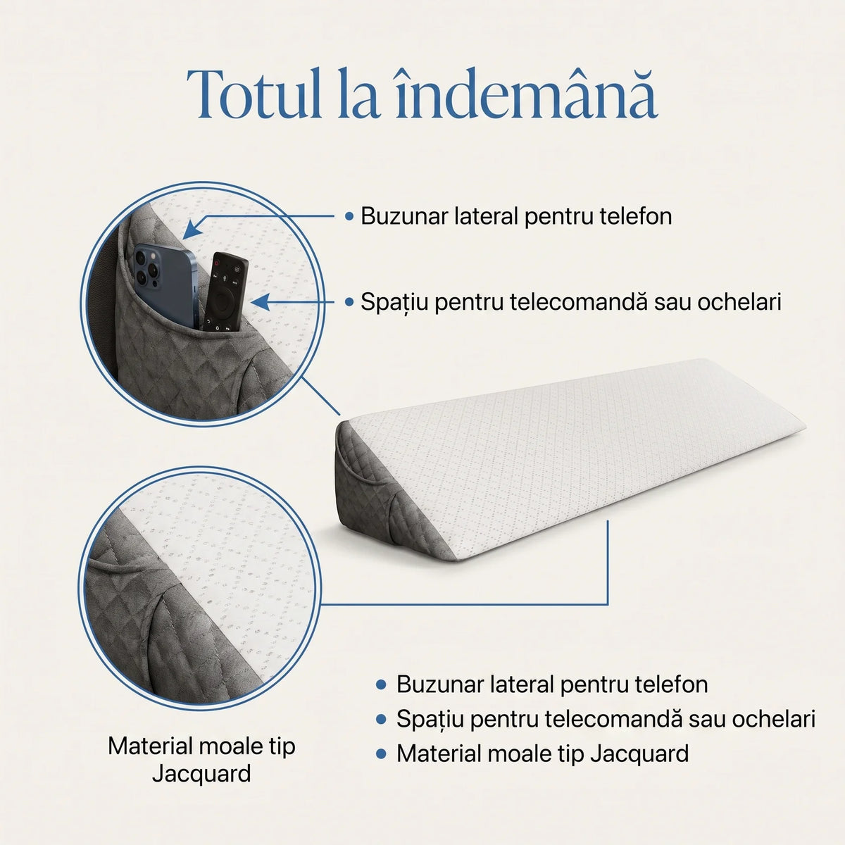 Pernă triunghiulară din catifea jacquard, albă, imaginea 6