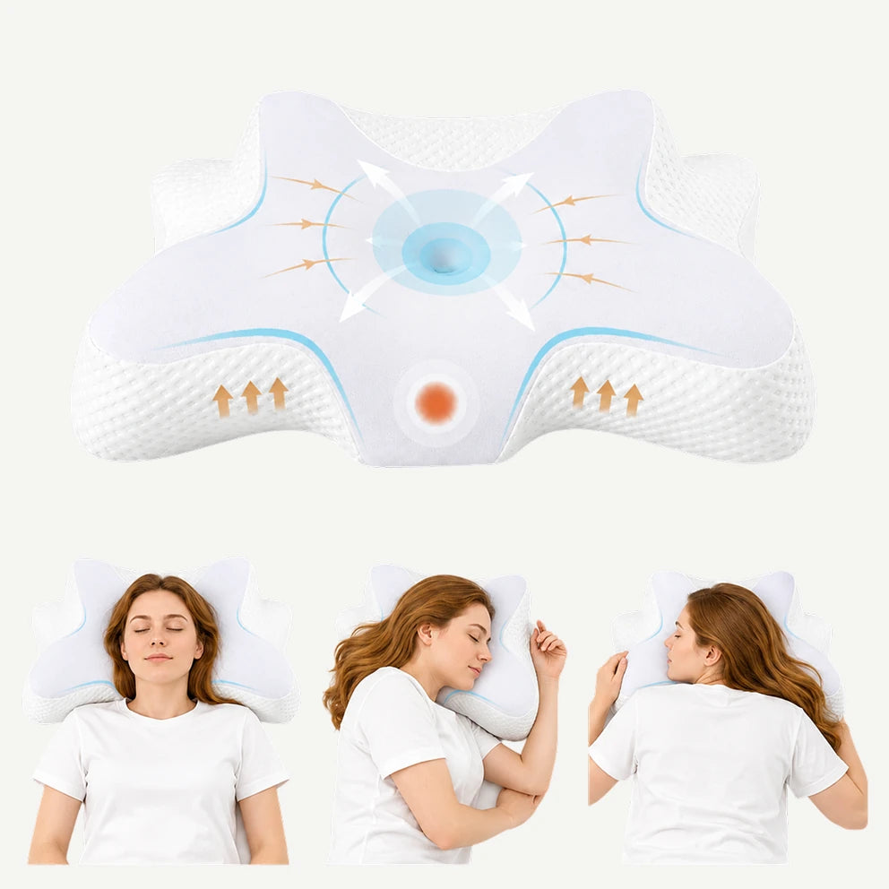 Perna cervicala ortopedica CERVI-SAN Relax, memory foam pentru gat si umeri, Alb