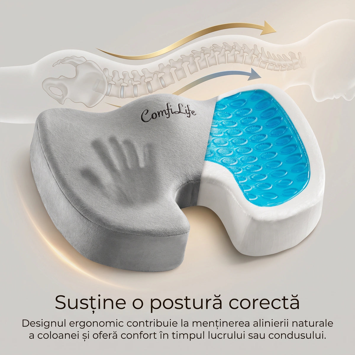 Pernă ortopedică de șezut ORTO COCCIS Gel Catifea, imaginea 6