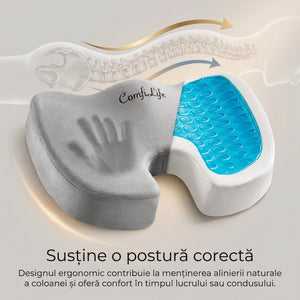 Perna ortopedica sezut ORTO COCCIS GEL CATIFEA, spuma memorie si gel racoritor, Gri – imaginea 6