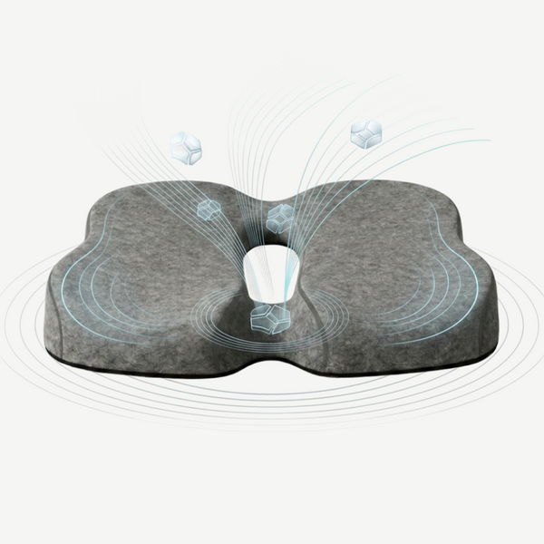 Pernă ortopedică de șezut cu triplă protecție, din memory foam, gri
