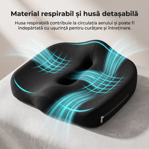 Perna ortopedica sezut memory foam ORTO COCCIS, husa mesh 3D, Negru – imaginea 6