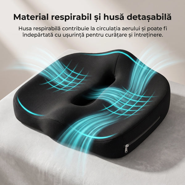 Perna ortopedica sezut memory foam ORTO COCCIS, husa mesh 3D, Negru – imaginea 6