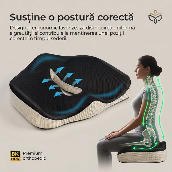 Perna ortopedica sezut ORTO COCCIS STRONGER, spuma memorie fermitate extra, husa Mesh – imaginea 6