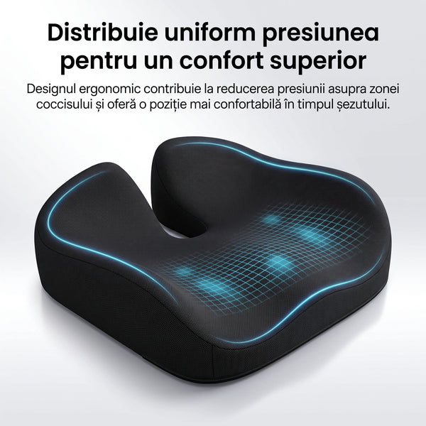 Perna ortopedica sezut memory foam ORTO COCCIS Plus, husa mesh 3D, Negru – imaginea 2