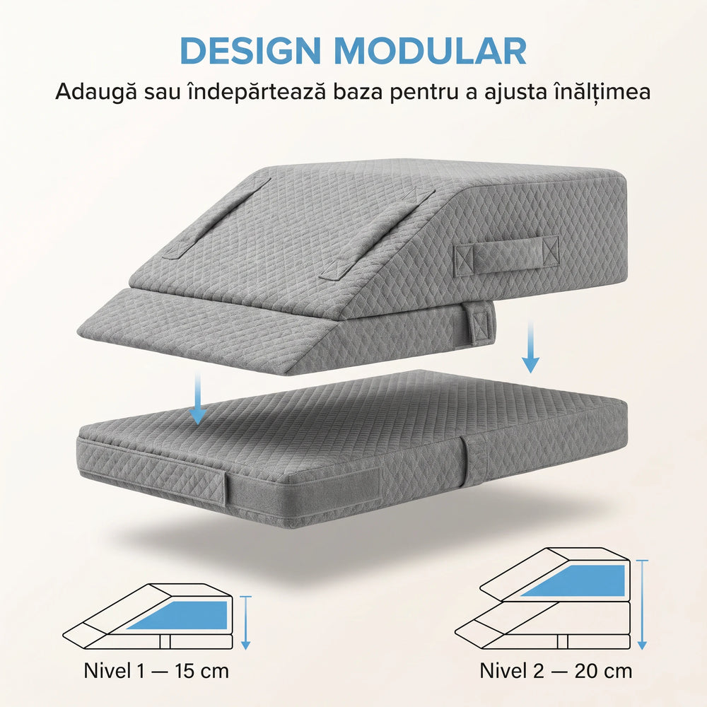 Perna ortopedica ridicare picioare memory foam, inaltime reglabila, husa Tencel, Gri