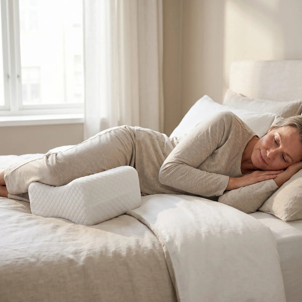 Perna ortopedica genunchi memory foam, husa bambus, Alb – imaginea 2