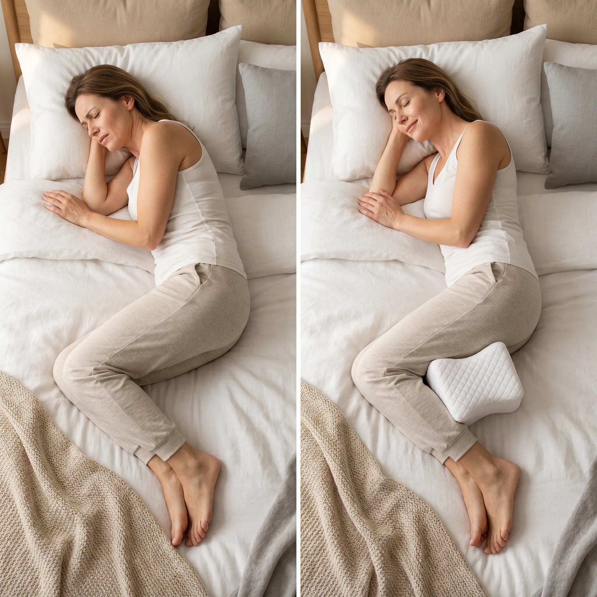 Perna ortopedica genunchi memory foam, husa bambus, Alb – imaginea 5