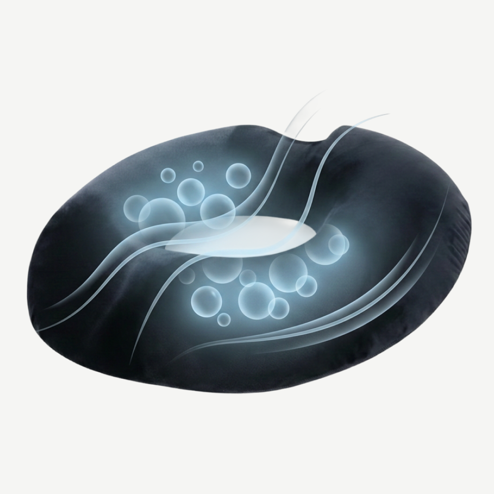 Perna ortopedica sezut antihemoroizi tip colac, memory foam, Negru