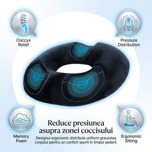 Perna ortopedica sezut antihemoroizi tip colac, memory foam, Negru – imaginea 2