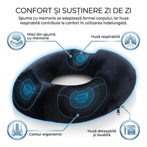 Perna ortopedica sezut antihemoroizi tip colac, memory foam, Negru – imaginea 5