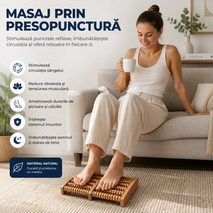 Rola de masaj cu presopunctură pentru tălpi, din lemn