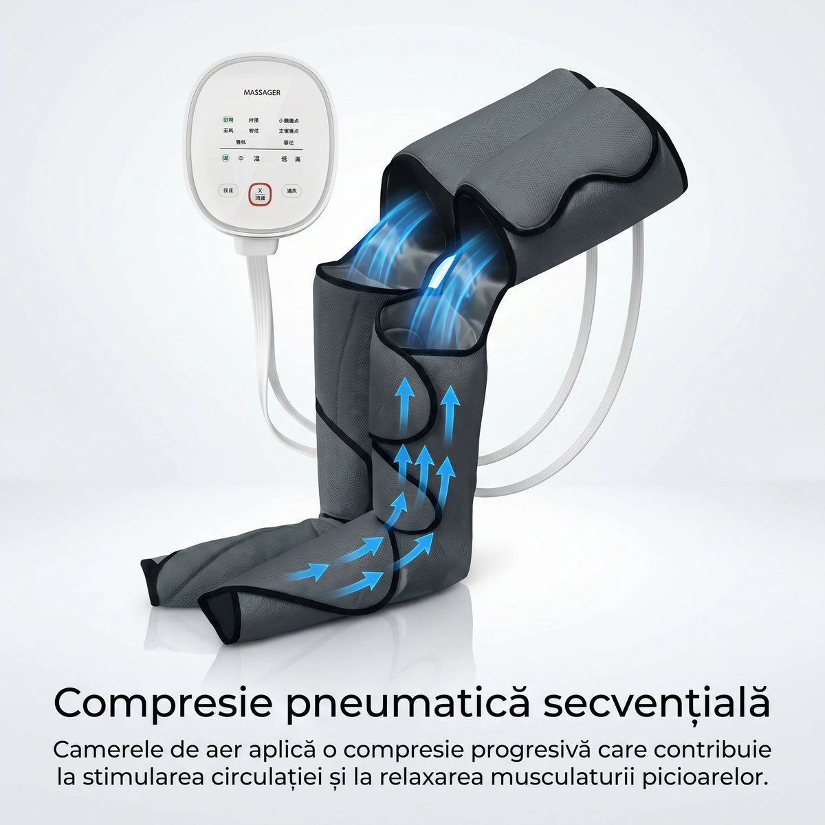 Aparat presoterapie picioare si coapse cu compresie aer si incalzire, 6 moduri, Gri – imaginea 2