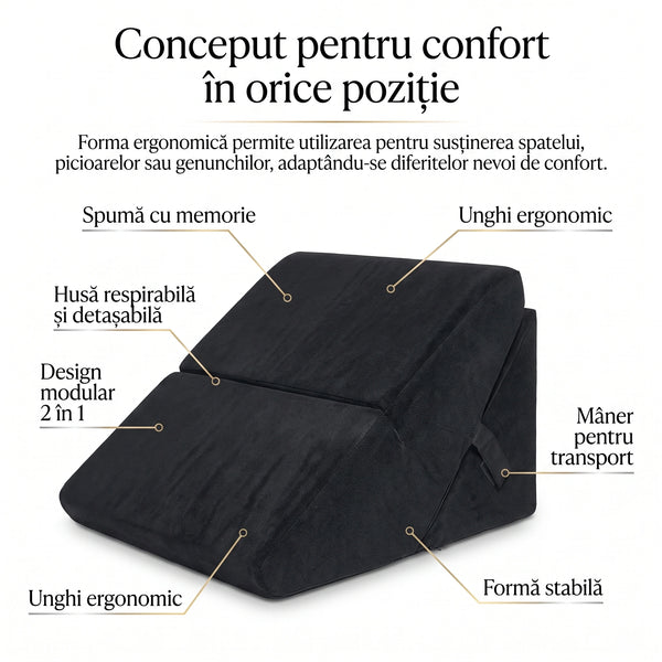 Perna multifunctionala 7-in-1 memory foam pliabila, cap/spate/picioare, Negru – imaginea 4