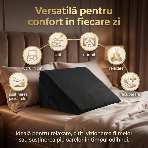 Perna multifunctionala 7-in-1 memory foam pliabila, cap/spate/picioare, Negru – imaginea 6